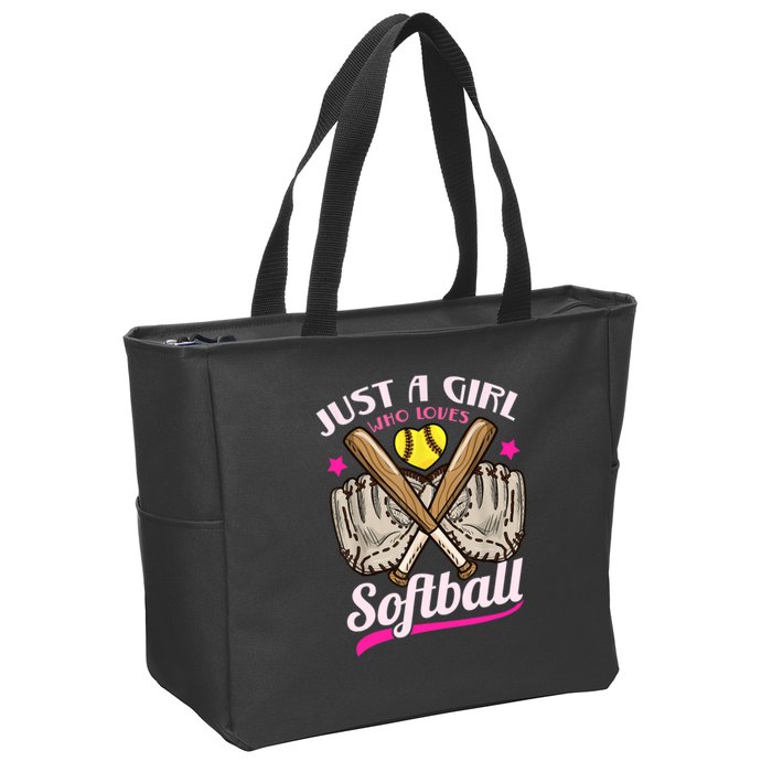 Softball Just A Girl Who Loves Softball Softball Player TShirt Zip Tote Bag