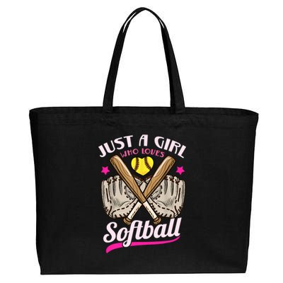 Softball Just A Girl Who Loves Softball Softball Player TShirt Cotton Canvas Jumbo Tote