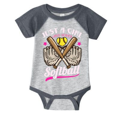 Softball Just A Girl Who Loves Softball Softball Player TShirt Infant Baby Jersey Bodysuit