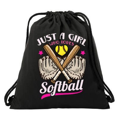 Softball Just a Who Loves Softball Softball Player Drawstring Bag