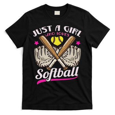 Softball Just A Girl Who Loves Softball Softball Player T-Shirt