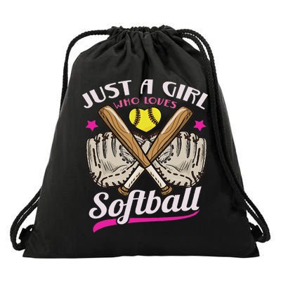 Softball Just A Girl Who Loves Softball Softball Player Drawstring Bag