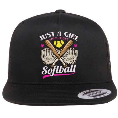 Softball Just A Girl Who Loves Softball Softball Player Flatbill Hat