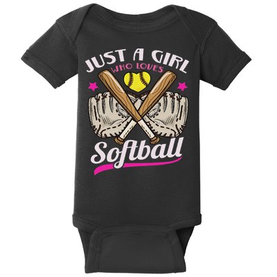 Softball Just A Girl Who Loves Softball Softball Player Baby Bodysuit