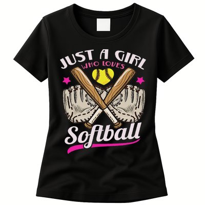 Softball Just A Girl Who Loves Softball Softball Player Womens T-Shirt