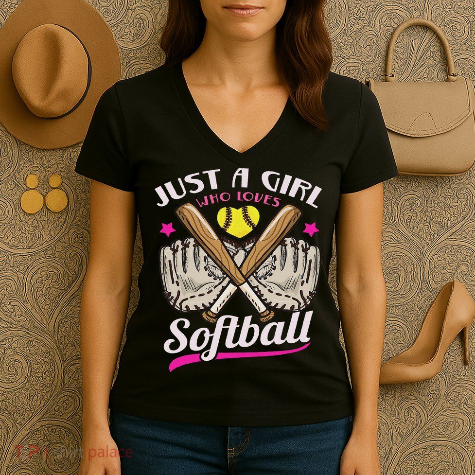 Softball Just A Girl Who Loves Softball Softball Player Women's V-Neck T-Shirt