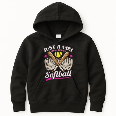 Softball Just A Girl Who Loves Softball Softball Player Kids Hoodie