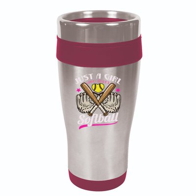 Softball Just A Girl Who Loves Softball Softball Player 16oz Travel Tumbler