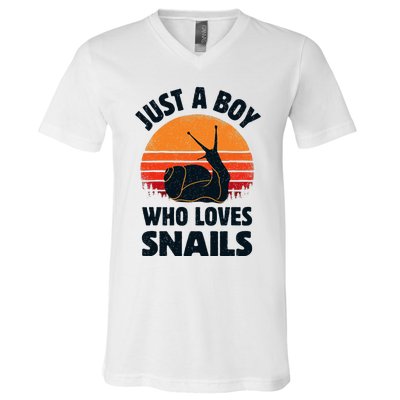 Snail Just A Boy Who Loves Snails Insects Retro Vintage V-Neck T-Shirt