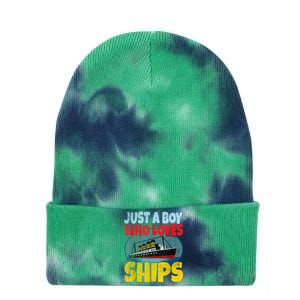 Ship Just A Boy Who Loves Ships Boat Titanic Boys Toddler Tie Dye 12in Knit Beanie