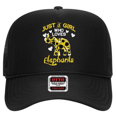 Sunflower Just A Girl Who Loves Elephants High Crown Mesh Back Trucker Hat