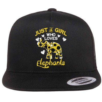 Sunflower Just A Girl Who Loves Elephants Flat Bill Trucker Hat