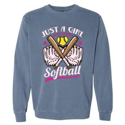 Softball Just A Girl Who Loves Softball Softball Player Garment-Dyed Sweatshirt