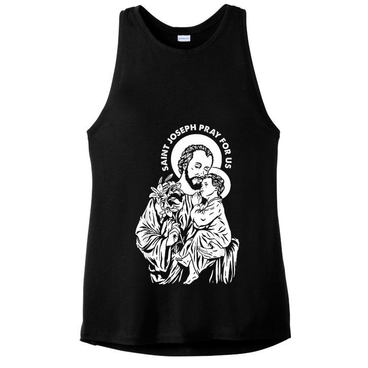 St Joseph and Jesus Pray for Us Catholic Saints Ladies PosiCharge Tri-Blend Wicking Tank
