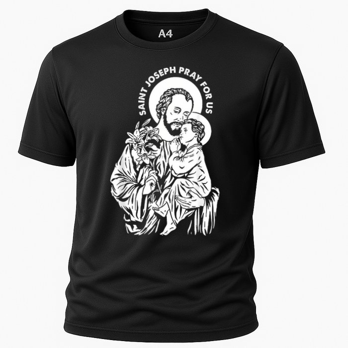 St Joseph and Jesus Pray for Us Catholic Saints Cooling Performance Crew T-Shirt