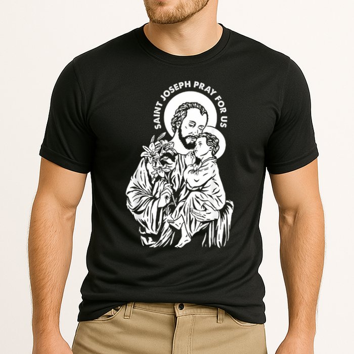 St Joseph and Jesus Pray for Us Catholic Saints Cooling Performance Crew T-Shirt