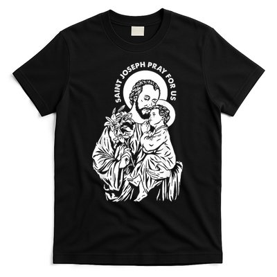 St Joseph and Jesus Pray for Us Catholic Saints T-Shirt