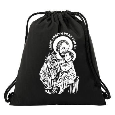 St Joseph and Jesus Pray for Us Catholic Saints Drawstring Bag