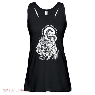 St Joseph and Jesus Pray for Us Catholic Saints Ladies Essential Flowy Tank