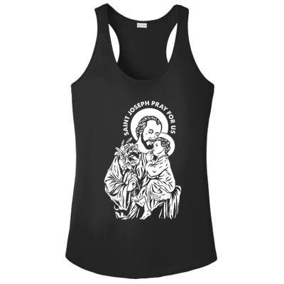 St Joseph and Jesus Pray for Us Catholic Saints Ladies PosiCharge Competitor Racerback Tank
