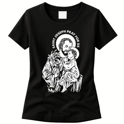 St Joseph and Jesus Pray for Us Catholic Saints Womens T-Shirt