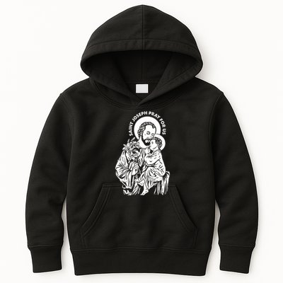 St Joseph and Jesus Pray for Us Catholic Saints Kids Hoodie