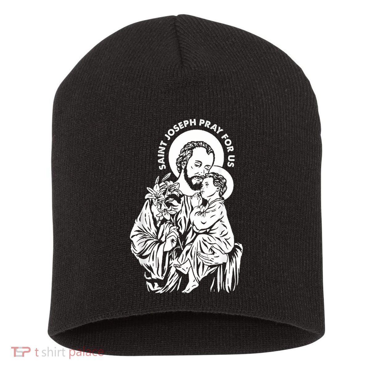 St Joseph and Jesus Pray for Us Catholic Saints Short Acrylic Beanie