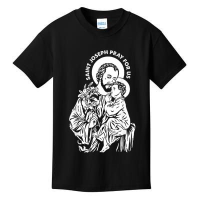 St Joseph and Jesus Pray for Us Catholic Saints Kids T-Shirt