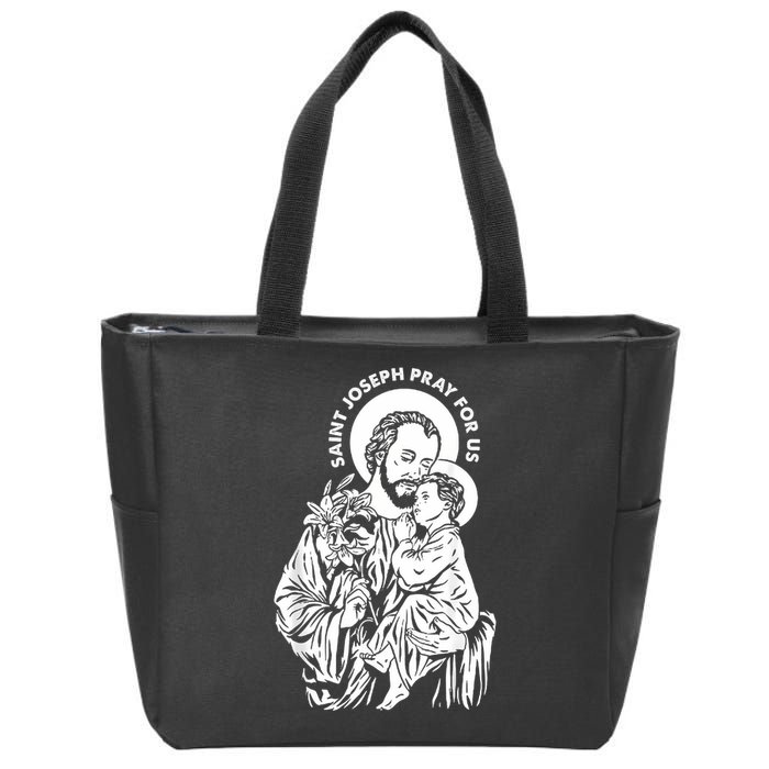 St Joseph and Jesus Pray for Us Catholic Saints Zip Tote Bag