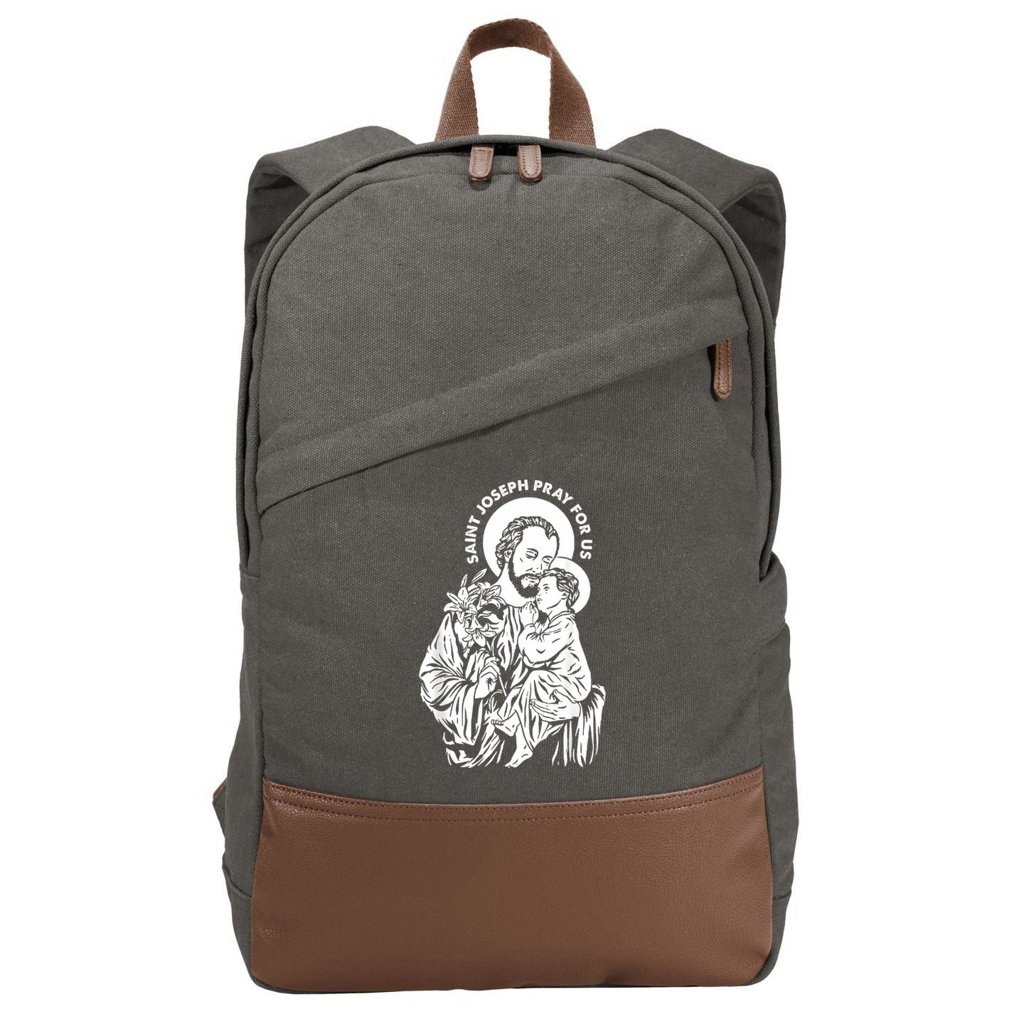 St Joseph and Jesus Pray for Us Catholic Saints Cotton Canvas Backpack