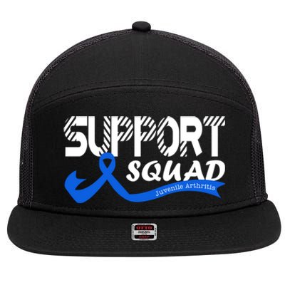 Support Juvenile Arthritis Awareness Squad Ribbon Blue Funny Gift 7 Panel Mesh Trucker Snapback Hat