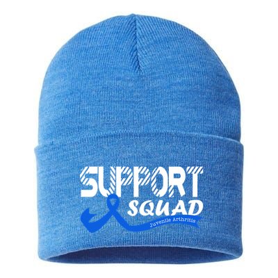 Support Juvenile Arthritis Awareness Squad Ribbon Blue Funny Gift Sustainable Knit Beanie