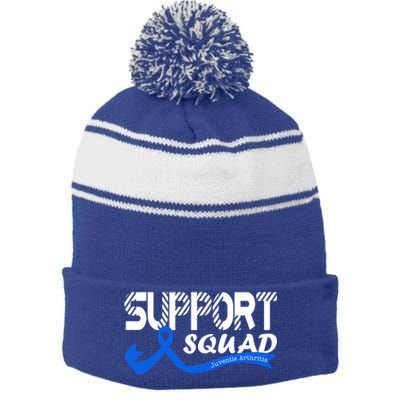 Support Juvenile Arthritis Awareness Squad Ribbon Blue Funny Gift Stripe Pom Pom Beanie