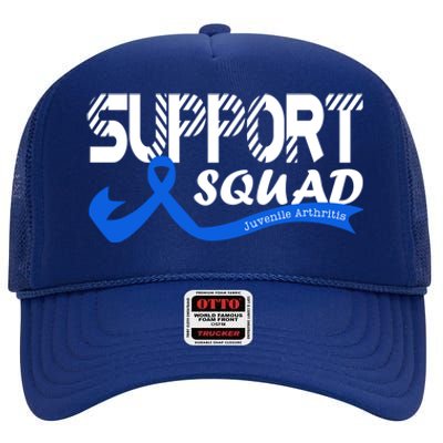 Support Juvenile Arthritis Awareness Squad Ribbon Blue Funny Gift High Crown Mesh Back Trucker Hat