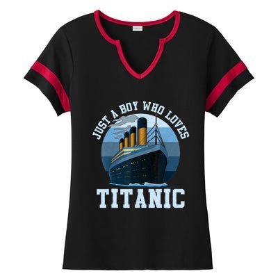 Ship Just A Boy Who Loves Titanic Boat Titanic Boys Toddler Ladies Halftime Notch Neck Tee