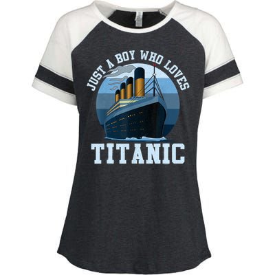 Ship Just A Boy Who Loves Titanic Boat Titanic Boys Toddler Enza Ladies Jersey Colorblock Tee