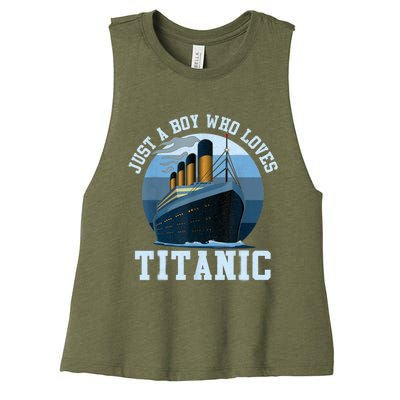 Ship Just A Boy Who Loves Titanic Boat Titanic Boys Toddler Women's Racerback Cropped Tank