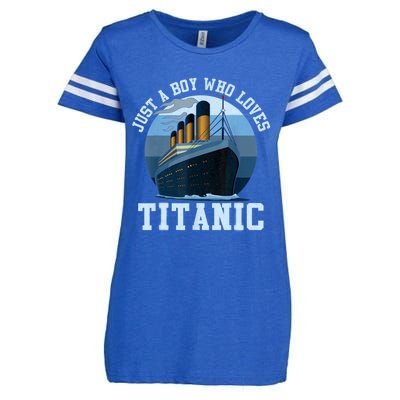 Ship Just A Boy Who Loves Titanic Boat Titanic Boys Toddler Enza Ladies Jersey Football T-Shirt