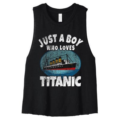 Ship Just A Boy Who Loves Titanic Boat Titanic Women's Racerback Cropped Tank