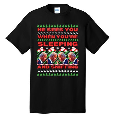 Sleepy Joe Biden Christmas He Sees You When You're Sleeping Tall T-Shirt