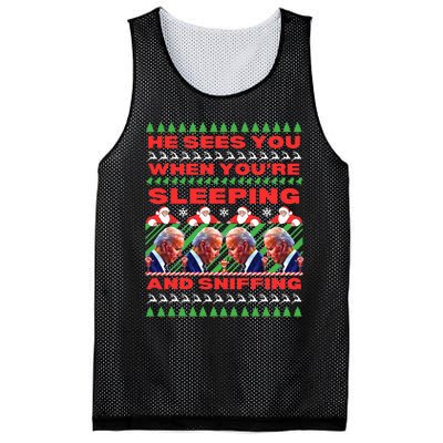 Sleepy Joe Biden Christmas He Sees You When You're Sleeping Mesh Reversible Basketball Jersey Tank