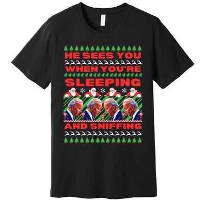 Sleepy Joe Biden Christmas He Sees You When You're Sleeping Premium T-Shirt