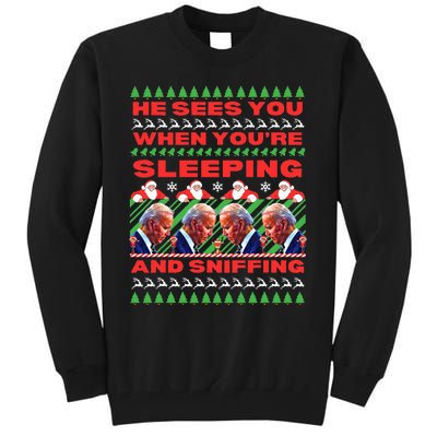 Sleepy Joe Biden Christmas He Sees You When You're Sleeping Tall Sweatshirt