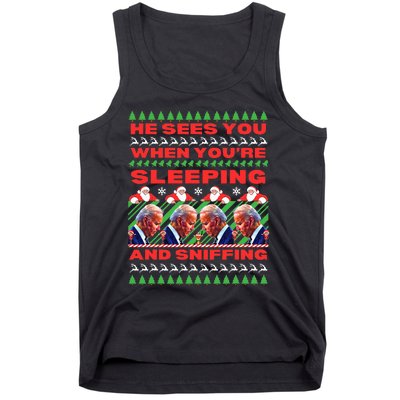 Sleepy Joe Biden Christmas He Sees You When You're Sleeping Tank Top