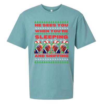 Sleepy Joe Biden Christmas He Sees You When You're Sleeping Sueded Cloud Jersey T-Shirt