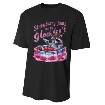 Strawberry Jams But My Dont Funny Raccoon Performance Sprint T-Shirt