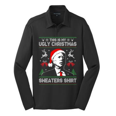 Santa Joe Biden This Is My Ugly Christmas Sweaters Ugly Xmas Gift Silk Touch Performance Long Sleeve Polo