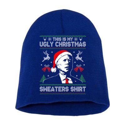 Santa Joe Biden This Is My Ugly Christmas Sweaters Ugly Xmas Gift Short Acrylic Beanie