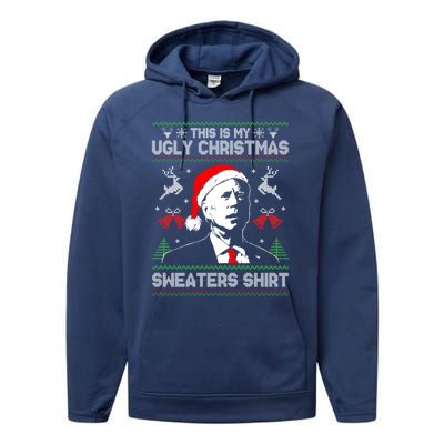 Santa Joe Biden This Is My Ugly Christmas Sweaters Ugly Xmas Gift Performance Fleece Hoodie