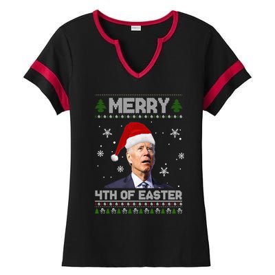 Santa Joe Biden Merry 4th Of Easter Ugly Christmas Sweater Christmas Gift Ladies Halftime Notch Neck Tee